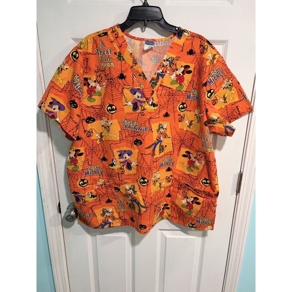 Disney Aladdin, Disney Mickey & Halloween Cat Womens Scrub Top 2X